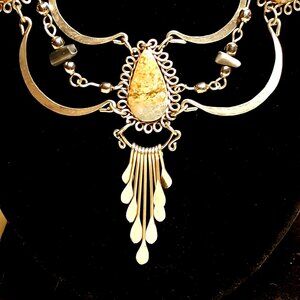 Peruvian Jasper Necklace Silver Natural Stone Green Gold Boho Festival Exotic